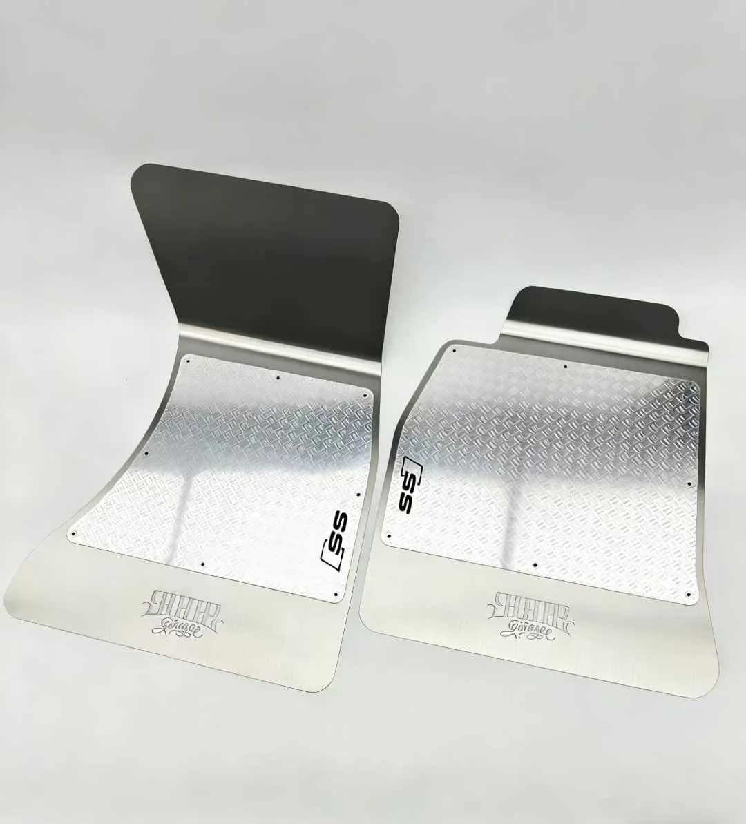 Actual brushed ribbed custom metal floor mat front pair