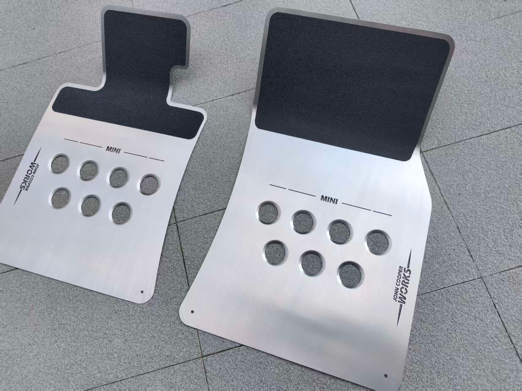 Actual brushed stainless steel perforated floor mat set with black contact pads